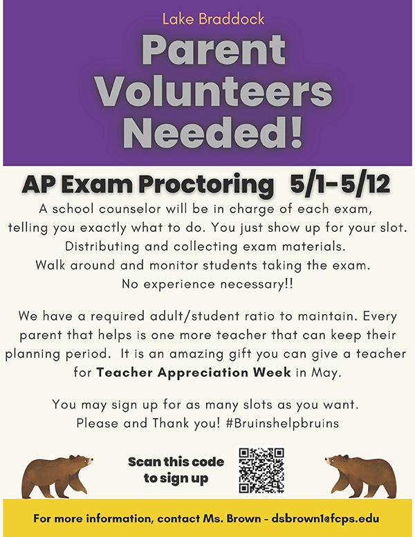 ap exam parent volunteer flyer